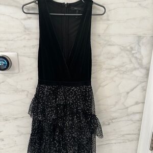 BCBGMAXAZRIA black velvet and sequin ruffle dress size S